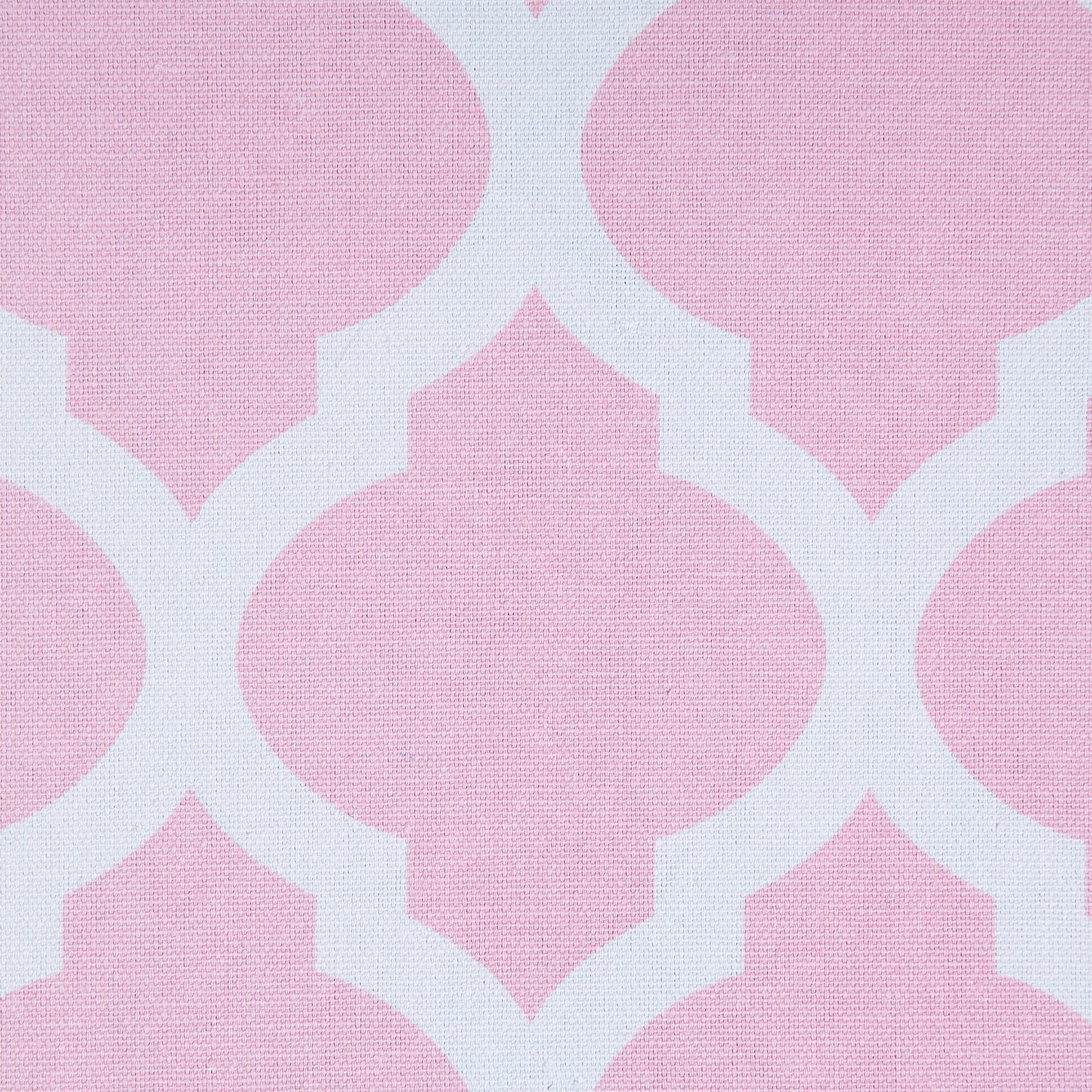 Pink Round Footstool With Quatrefoil Trellis Pattern