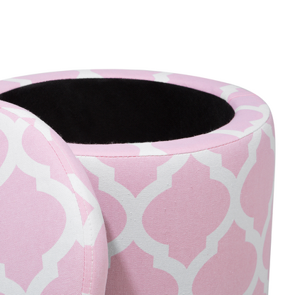 Pink Round Footstool With Quatrefoil Trellis Pattern
