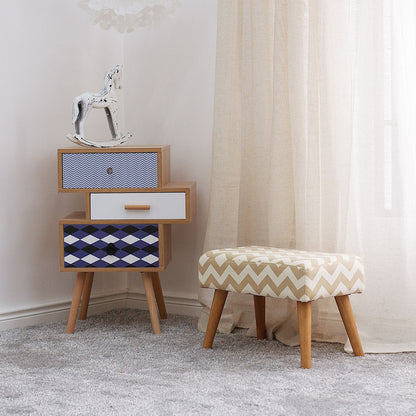 Footstool Beige Cotton With Wooden Legs Chevron Pattern