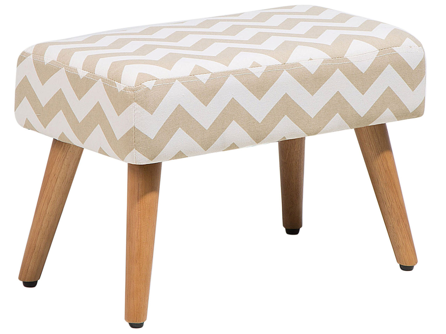 Footstool Beige Cotton With Wooden Legs Chevron Pattern