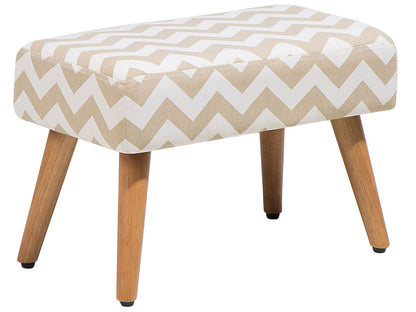 Footstool Beige Cotton With Wooden Legs Chevron Pattern