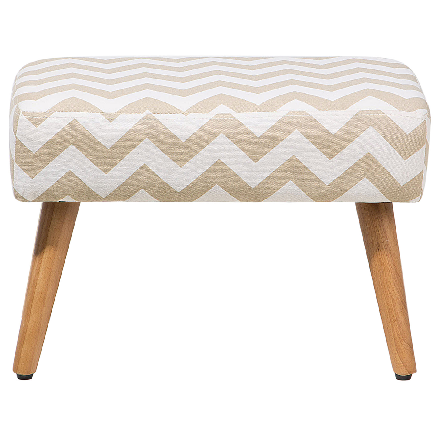 Footstool Beige Cotton With Wooden Legs Chevron Pattern