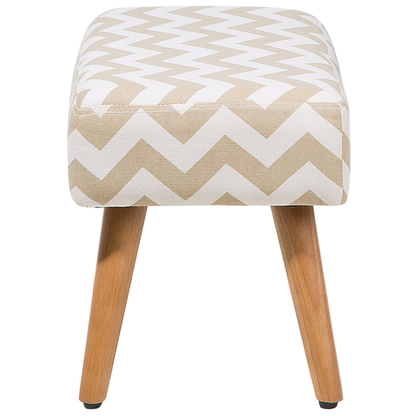 Footstool Beige Cotton With Wooden Legs Chevron Pattern