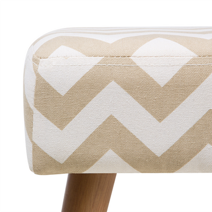 Footstool Beige Cotton With Wooden Legs Chevron Pattern