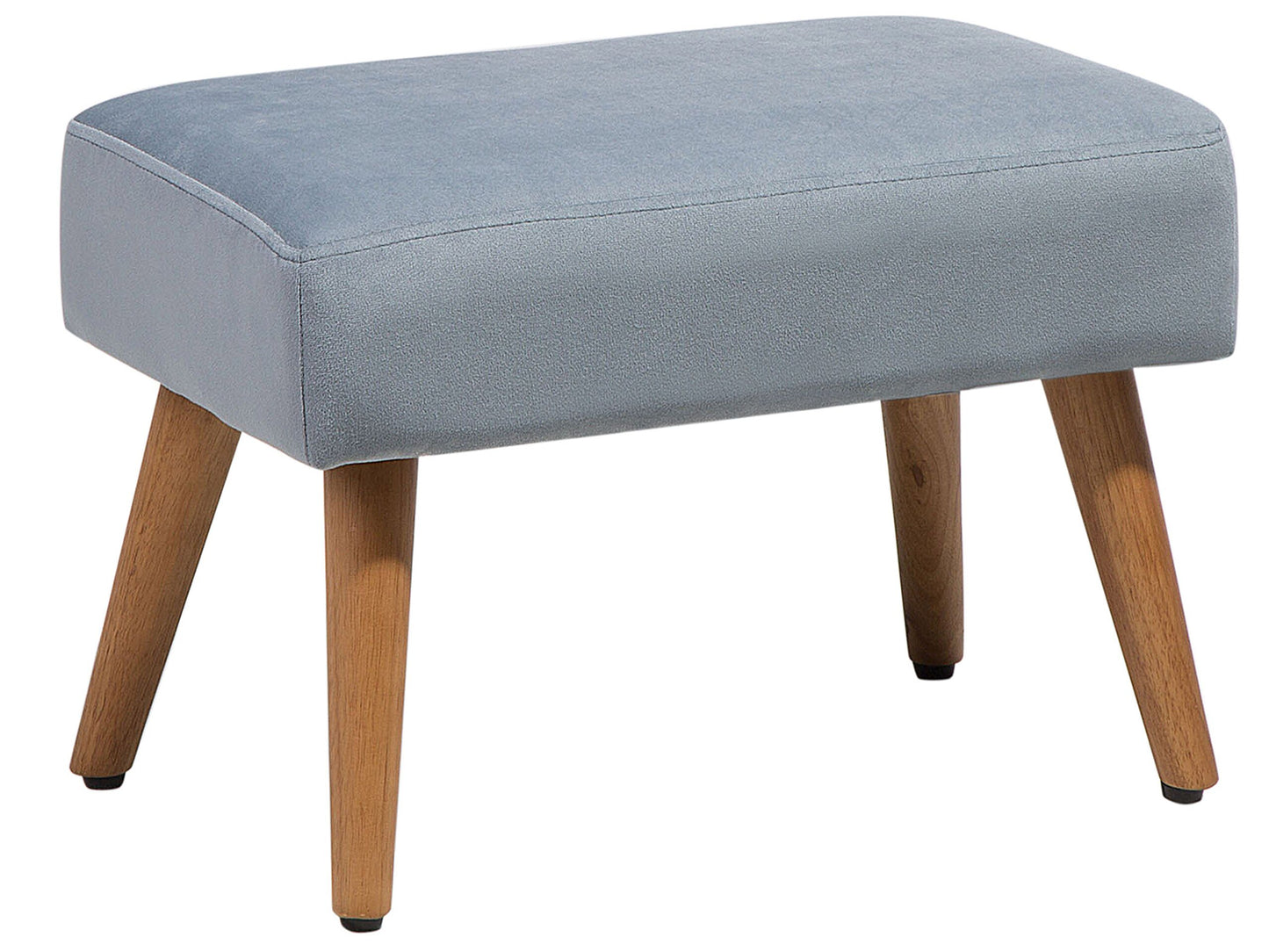 Grey Velvet Footstool With Wooden Legs Scandinavian Style