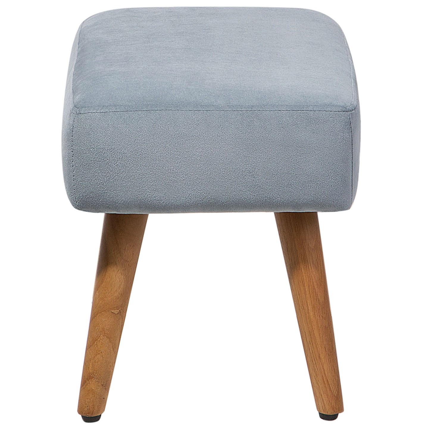 Grey Velvet Footstool With Wooden Legs Scandinavian Style