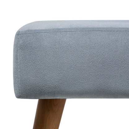 Grey Velvet Footstool With Wooden Legs Scandinavian Style