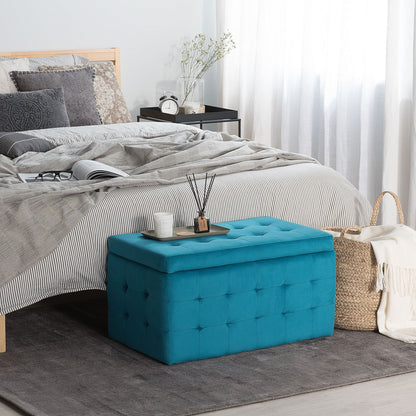 Blue Velvet Tufted Ottoman Storage Bench