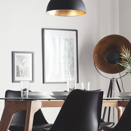 Black Half-Globe 1-Light Pendant Lamp With Gold Interior