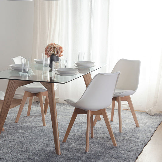 Nexa Home Set Of 2 White Faux Leather Dining Chairs Beech Wood Legs
