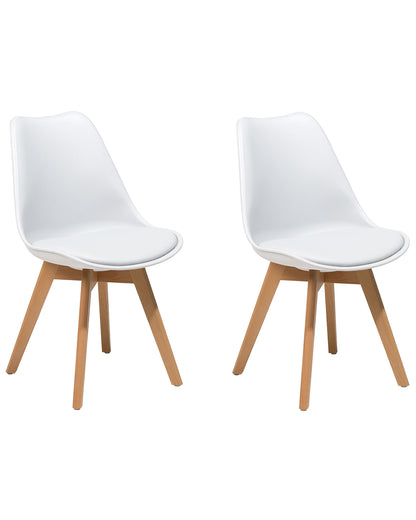 Nexa Home Set Of 2 White Faux Leather Dining Chairs Beech Wood Legs