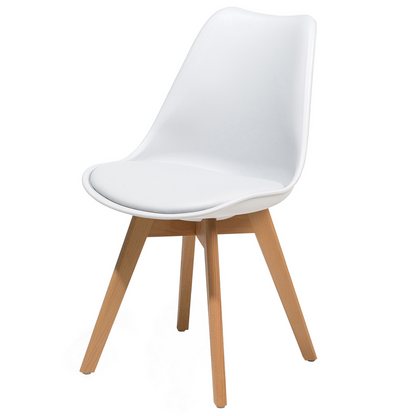 Nexa Home Set Of 2 White Faux Leather Dining Chairs Beech Wood Legs