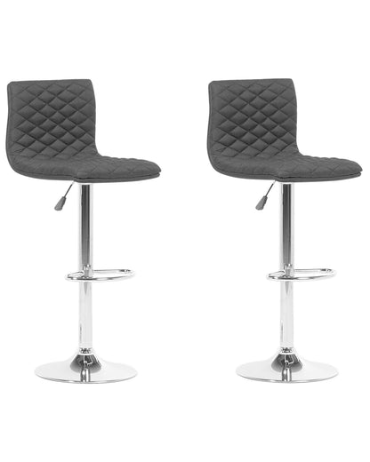 Bar Stools Set Of 2 Black Quilted Fabric Gas Lift With Footrest