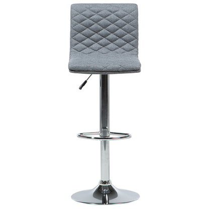 Set of 2 Bar Stools Grey Quilted Fabric Gas Lift Height Adjustable Swivel With Footrest