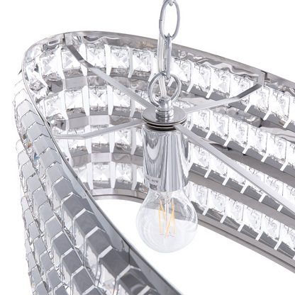 Ceiling Lamp Silver Crystal 108cm Double Light