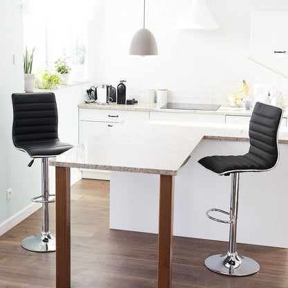 Bar Chairs Set 2 Black Leather Silver Frame Counter Swivel