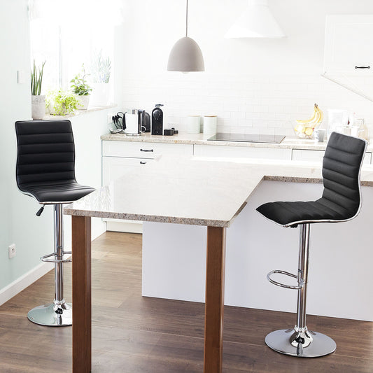 Bar Chairs Set 2 Black Leather Silver Frame Counter Swivel