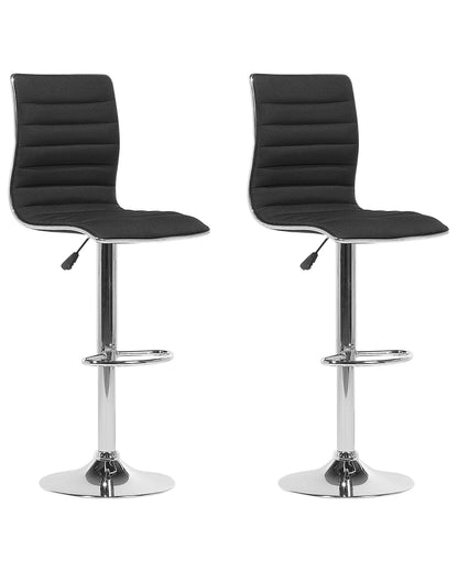 Bar Chairs Set 2 Black Leather Silver Frame Counter Swivel