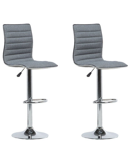 Grey Fabric Bar Chairs Set 2 Silver Frame CounterHeight