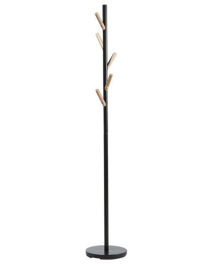 Hall Steel Coat Stand Black With Pinewood Hooks
