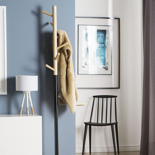 Coat Stand Light Wood Black Jacket Rack Freestanding Hallway