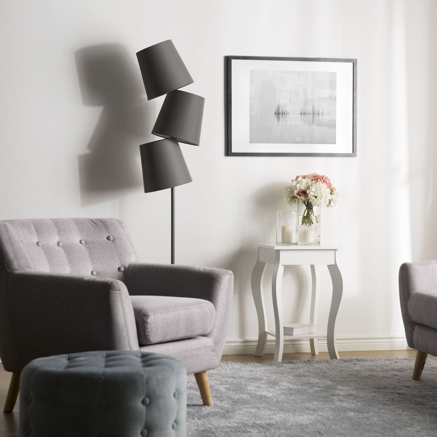 Side Table White 42 x 42cm With Storage Shelf Cabriole Legs