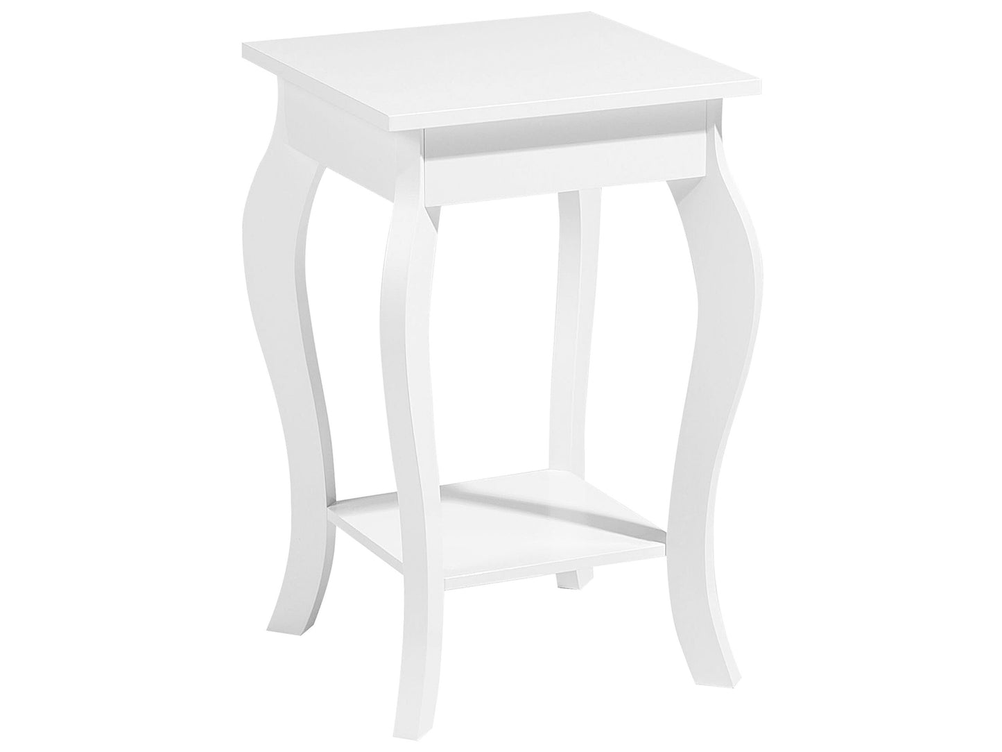 Side Table White 42 x 42cm With Storage Shelf Cabriole Legs
