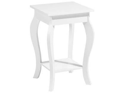 Side Table White 42 x 42cm With Storage Shelf Cabriole Legs