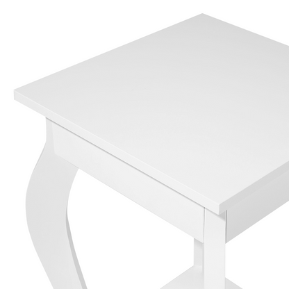 Side Table White 42 x 42cm With Storage Shelf Cabriole Legs