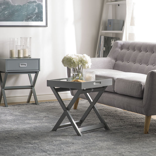 Nordic Living Coffee Side Table Grey 40 x 40cm Folding Removable Tray