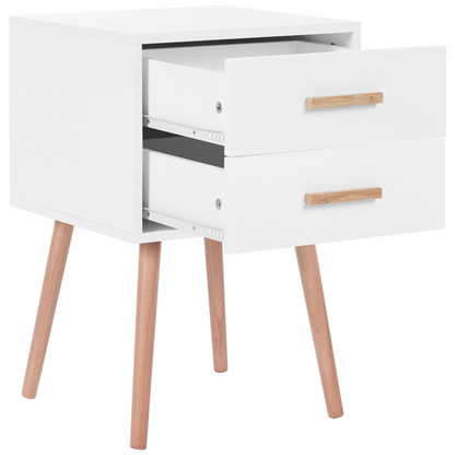 Bedside Table White 2 Drawers Scandinavian Style With Solid Wood Legs