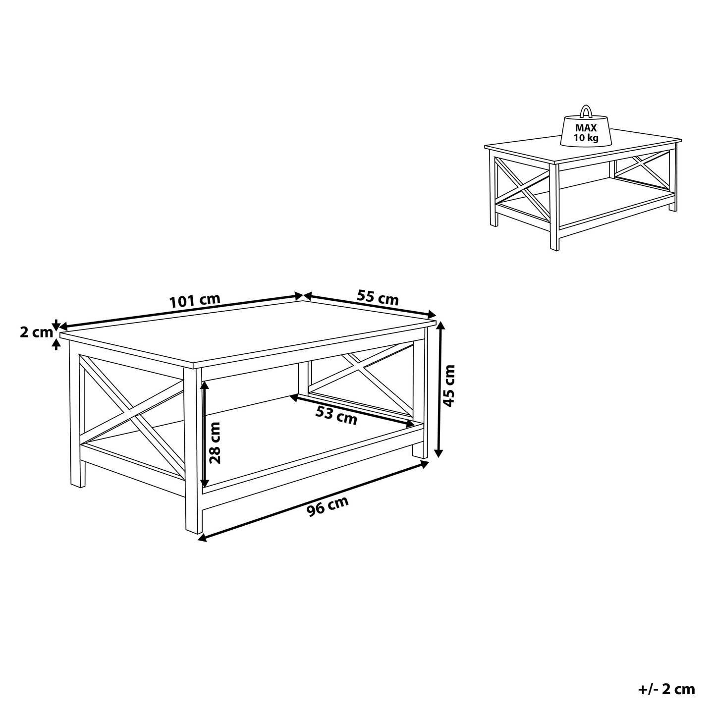 Coffee Table Black 100 x 55cm 2 Tier Modern Rectangular