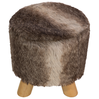 Footstool Brown Beige Faux Fur Round Stool On Tripod Legs