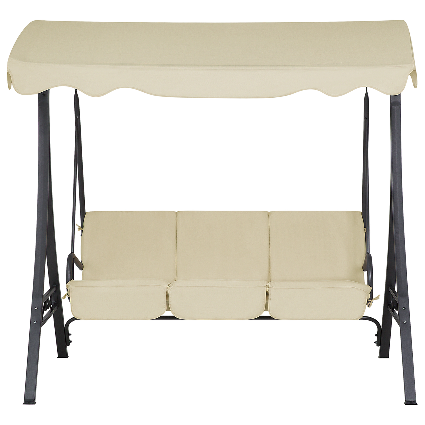 Patio Swing Beige Fabric Powder Coated Steel 3 Seater