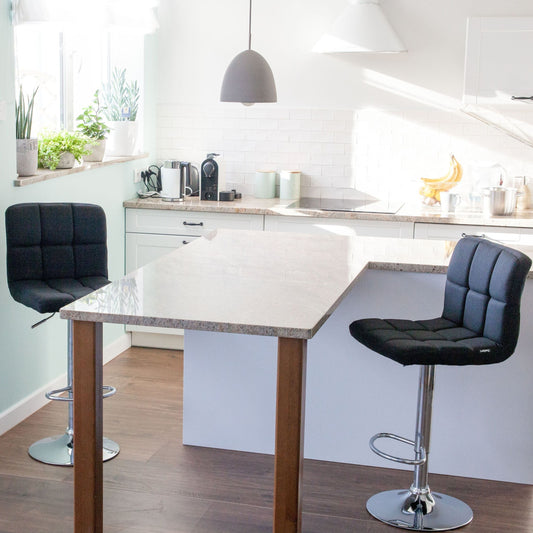 Black Fabric Swivel Kitchen Bar Stools Set Of 2