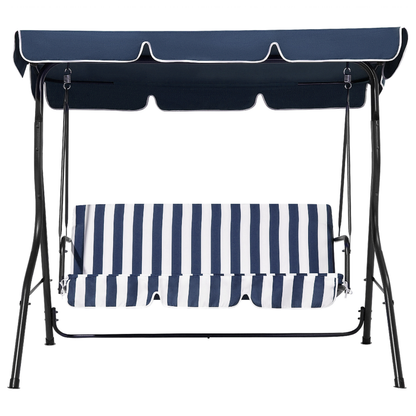Patio Garden Swing Blue Striped Mesh With Canopy And Steel Frame 3 Seater Patio Chair
