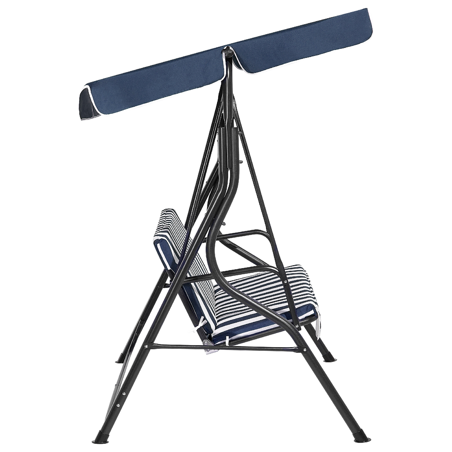 Patio Garden Swing Blue Striped Mesh With Canopy And Steel Frame 3 Seater Patio Chair