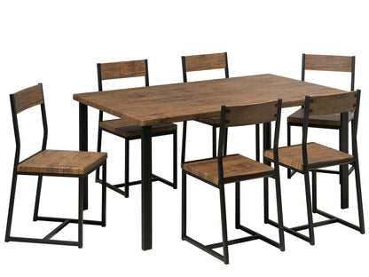 Industrial Dining Set 6 Chairs Dark Wood Table Metal Legs