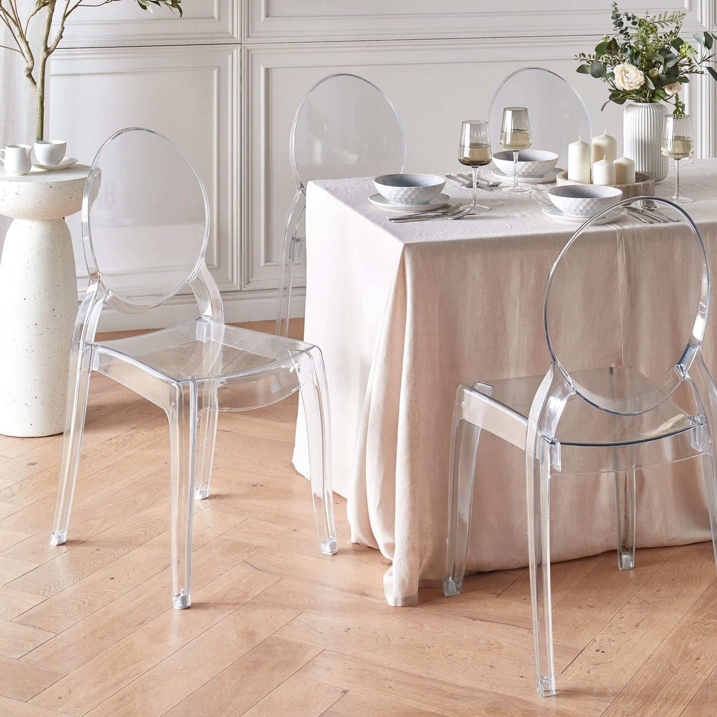 4 Pack Transparent Polycarbonate Dining Chairs Armless Stackable Vintage Modern Design