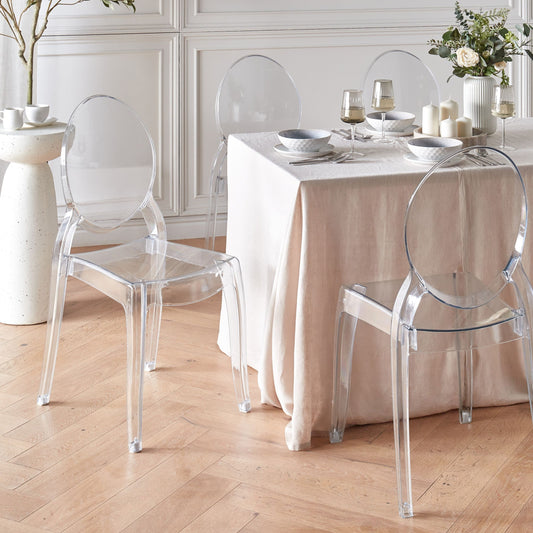 4 Pack Transparent Polycarbonate Dining Chairs Armless Stackable Vintage Modern Design