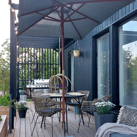 Garden Sun Parasol Grey Fabric Birch Wood 244cm Weather Resistant
