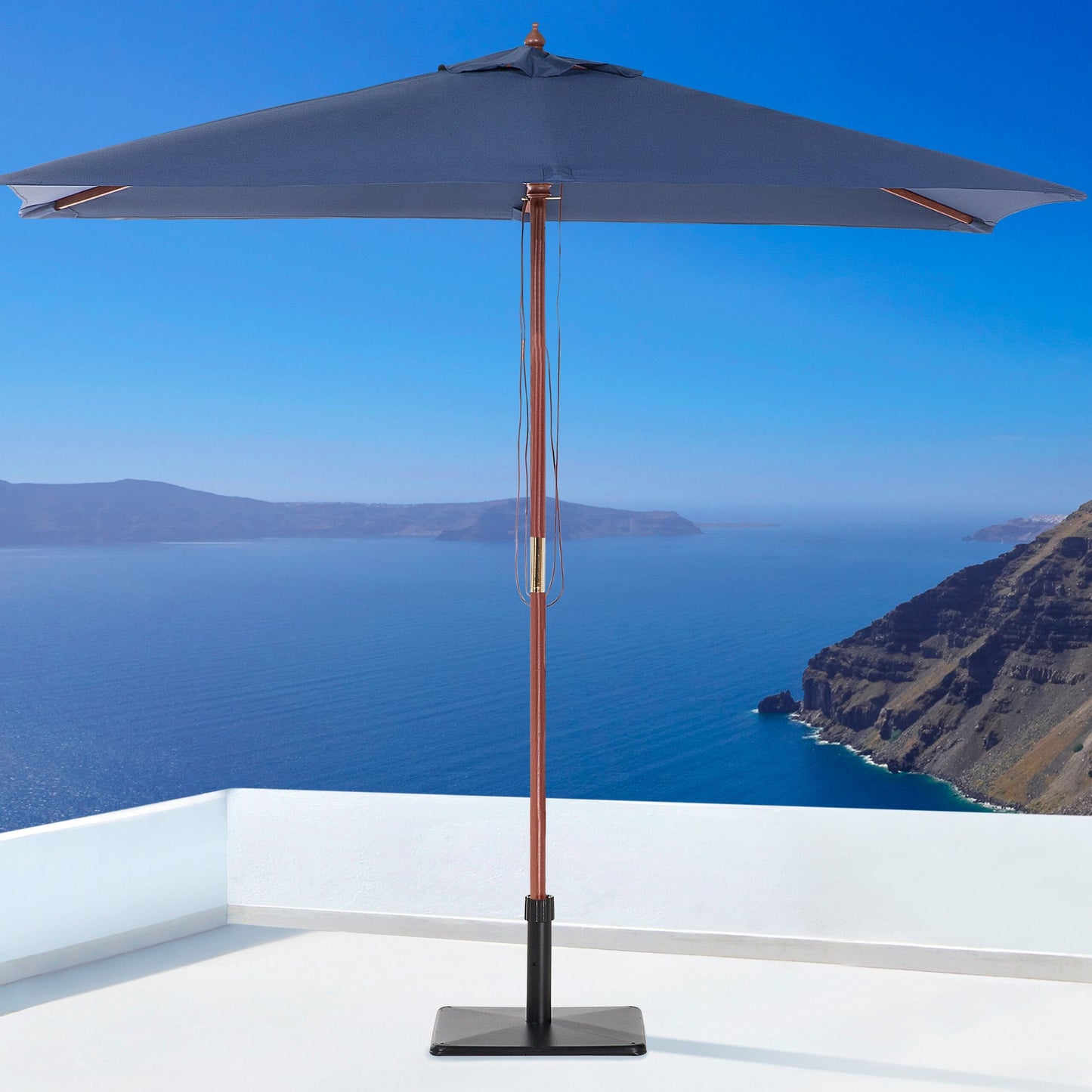 Garden Sun Parasol Blue Fabric Birch Wood 244cm Weather Resistant
