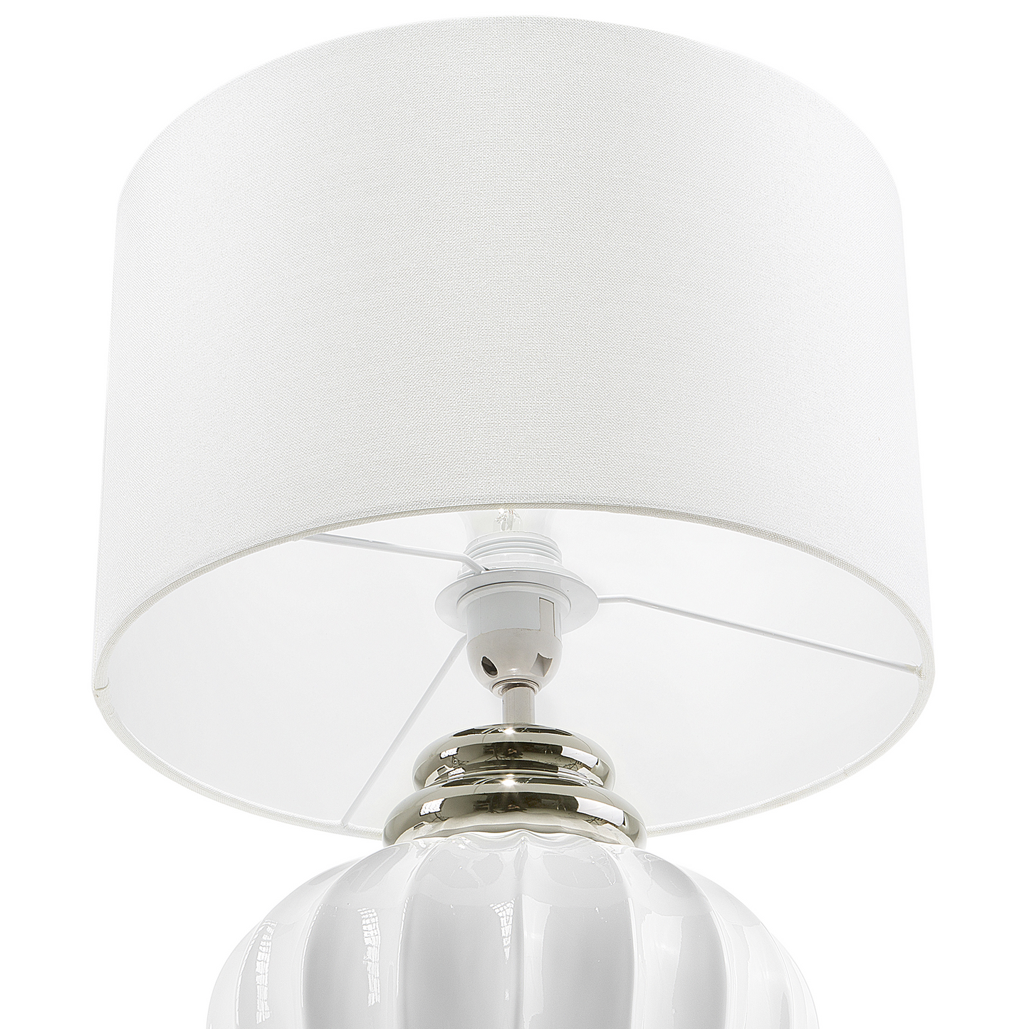 Bedside Table Lamp Off White Ceramic Base Polycotton Drum Shade