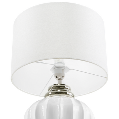 Bedside Table Lamp Off White Ceramic Base Polycotton Drum Shade