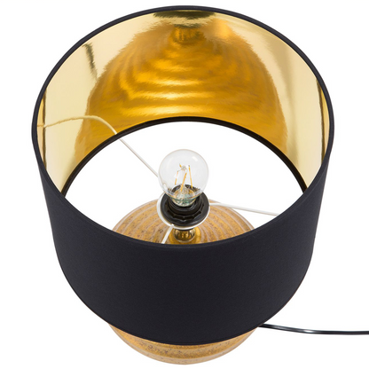 Gold Ceramic Table Lamp 42H Ribbed Base Polycotton Shade