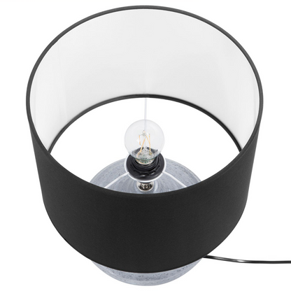 Table Lamp Silver Ceramic Ribbed Base With Black Shade 42cm