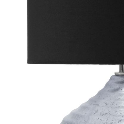 Table Lamp Silver Ceramic Ribbed Base With Black Shade 42cm