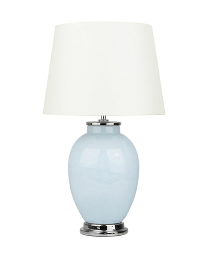 Blue Ceramic Table Lamp White Round Empire Shade