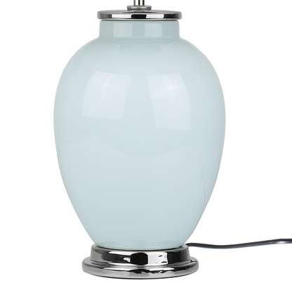 Blue Ceramic Table Lamp White Round Empire Shade