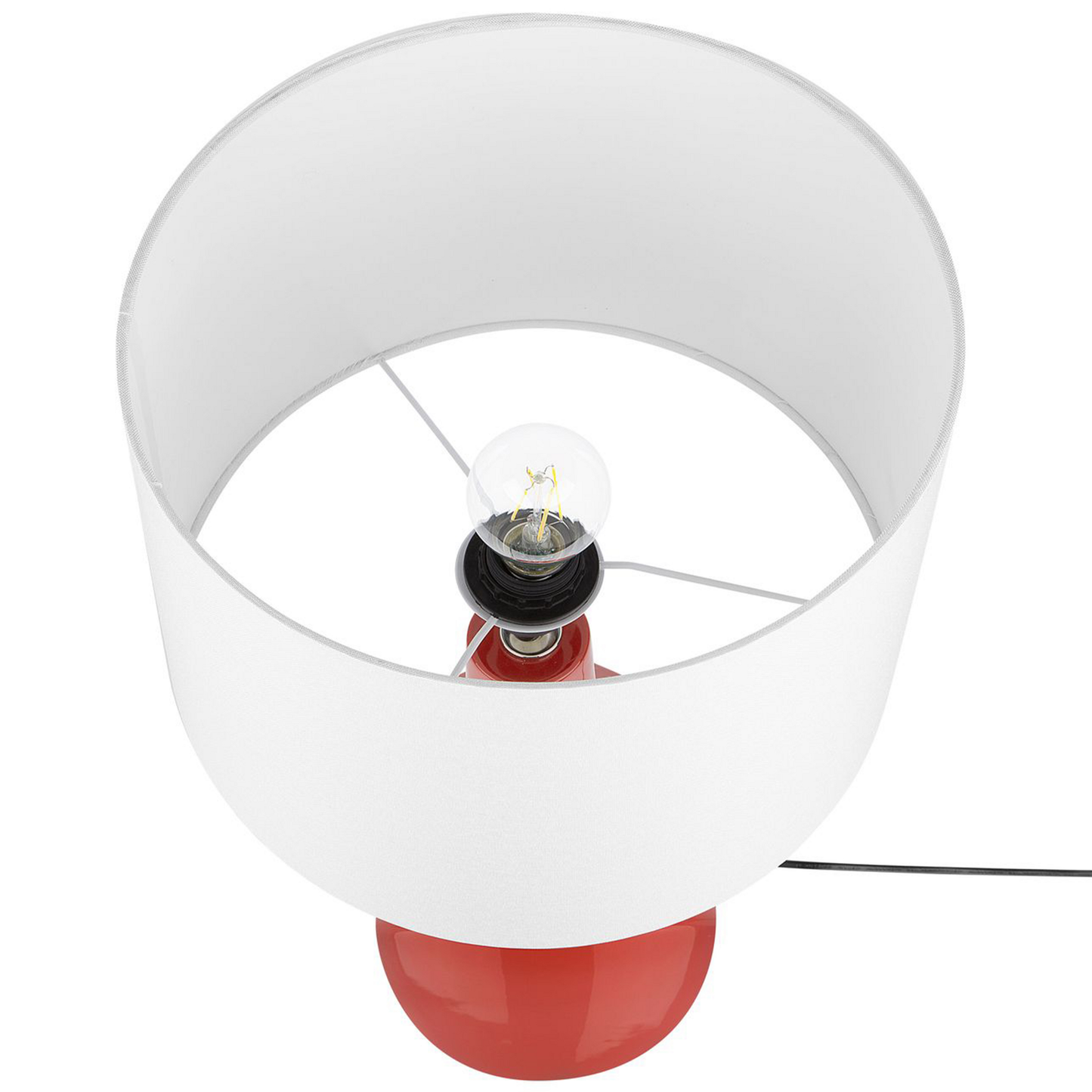 Table Lamp Red Ceramic Base With Gold Stand Off-White Shade